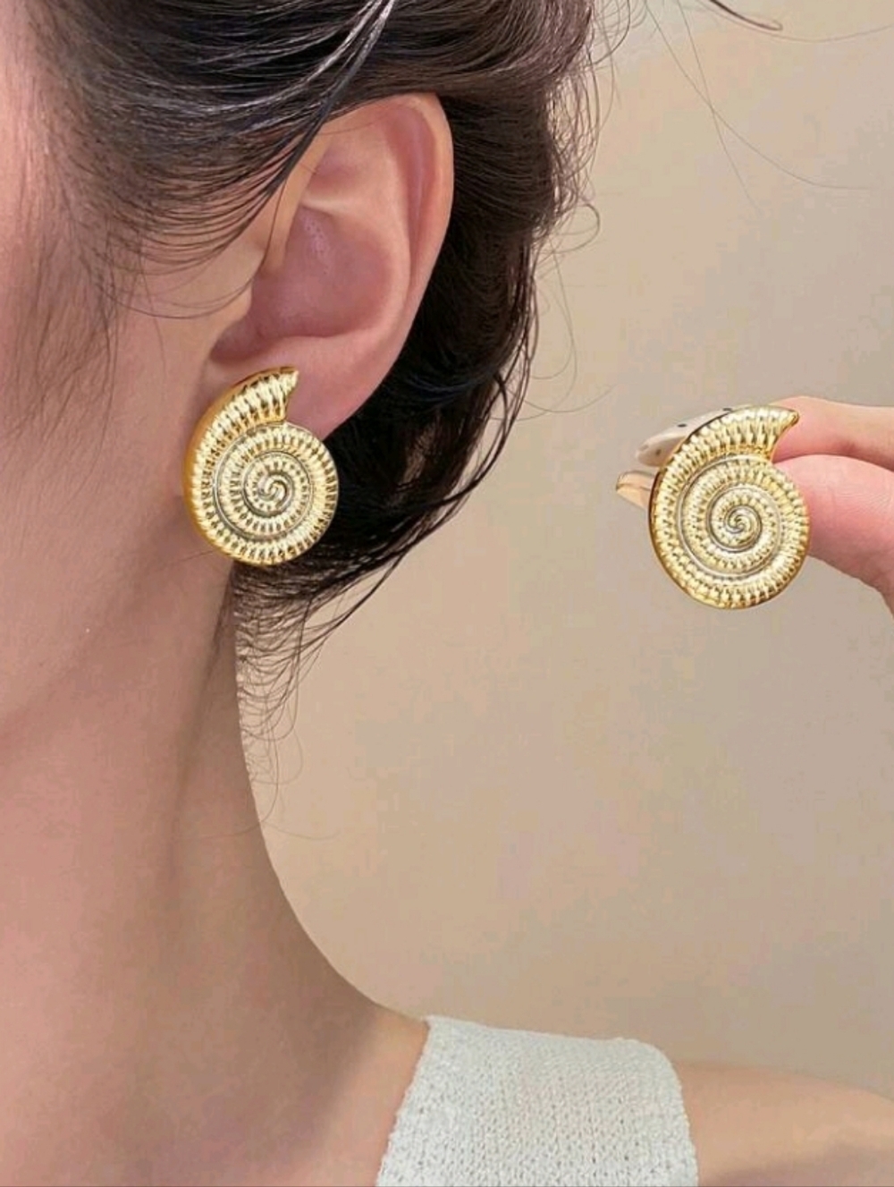 Golden Spiral Conch Shell Statement Earrings